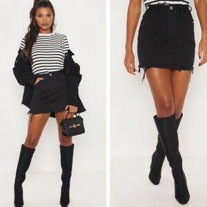 PrettyLittleThing Black Denim Skirt Raw Hem